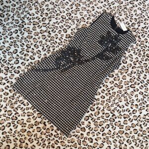 Anthropologie Black and White Patterned Dress with Floral Design